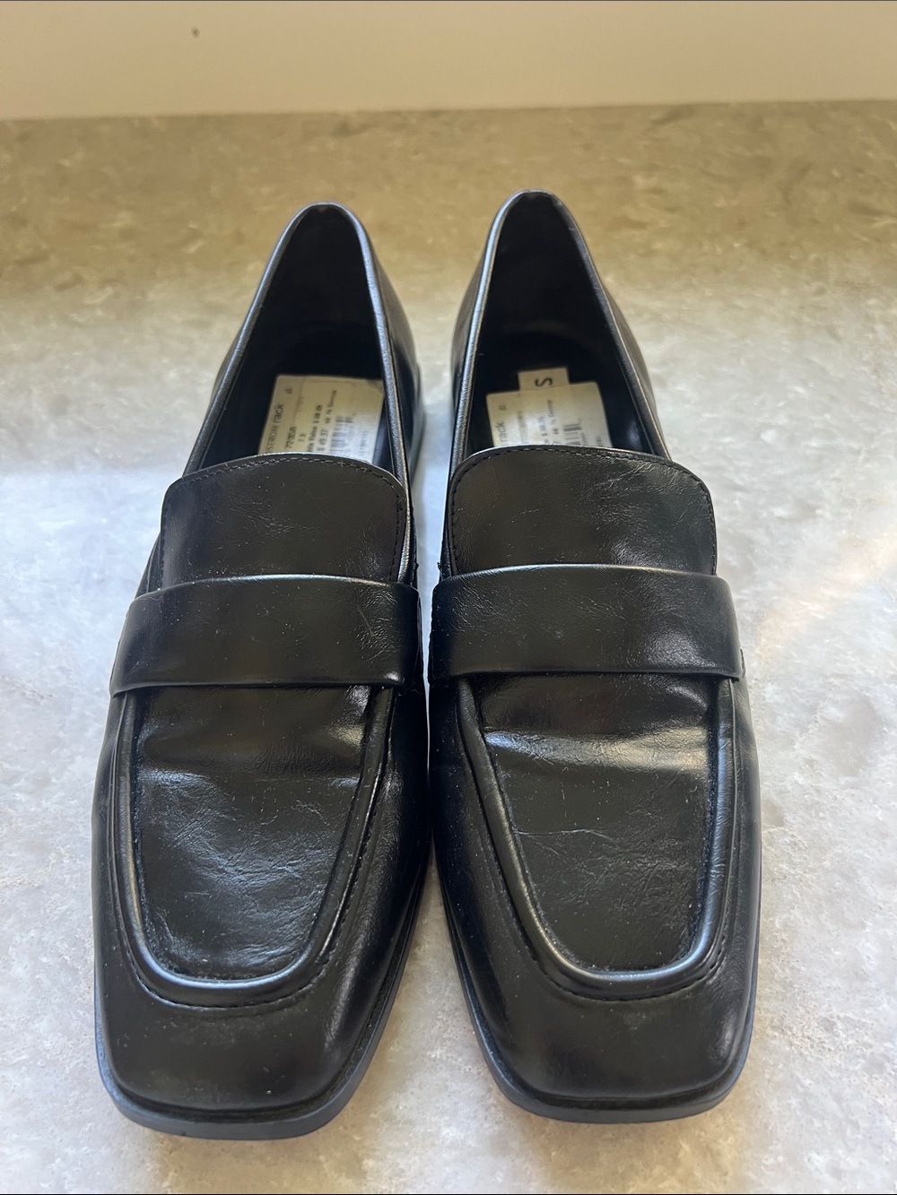 Steve Madden Black Leather Square-Toe Loafers